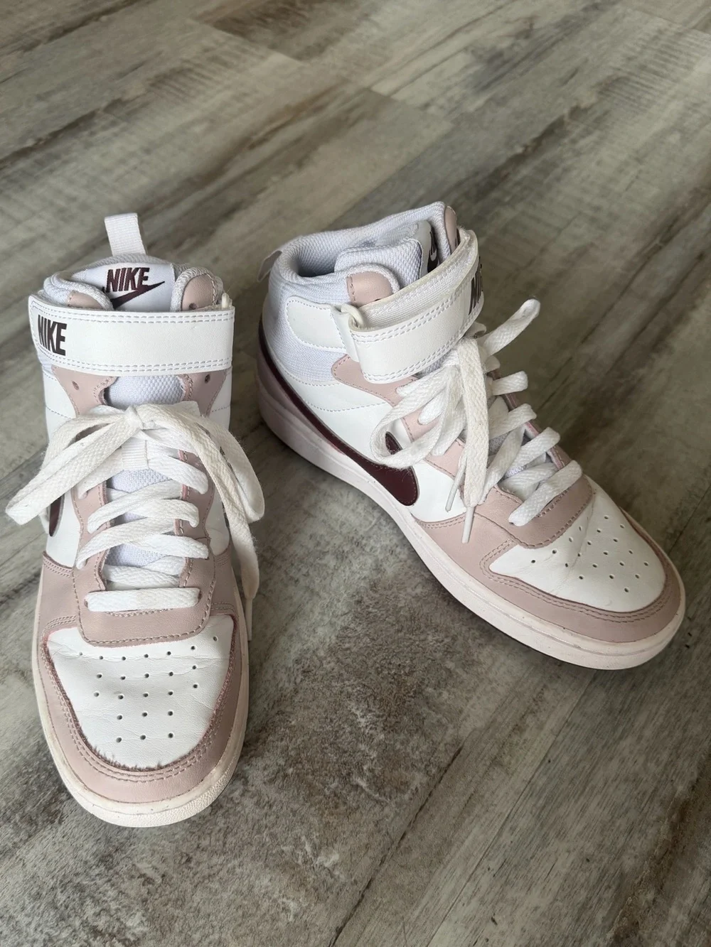 Nike Court Borough Mid 2 High Top Sneakers 5Y White Pink Burgundy